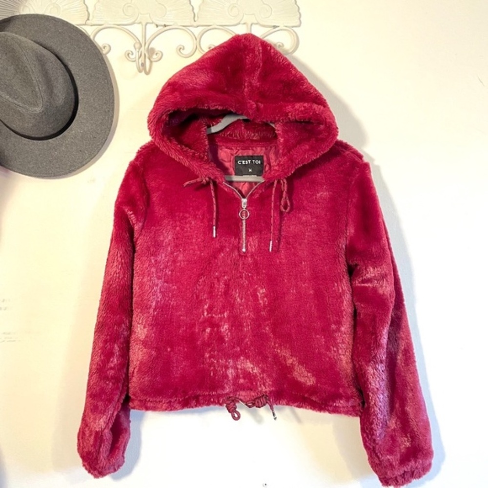 C'EST TOI Red Faux Hoodie